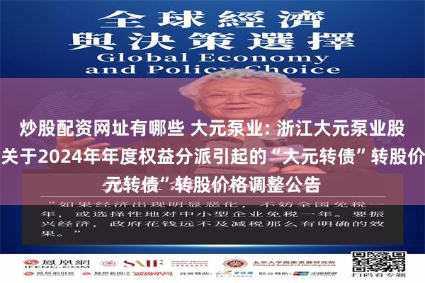 炒股配资网址有哪些 大元泵业: 浙江大元泵业股份有限公司关于2024年年度权益分派引起的“大元转债”转股价格调整公告