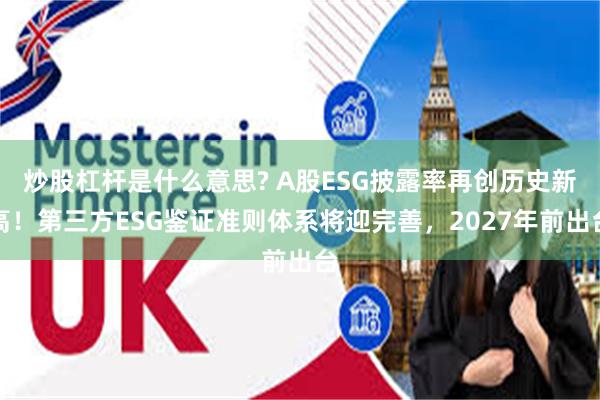 炒股杠杆是什么意思? A股ESG披露率再创历史新高！第三方ESG鉴证准则体系将迎完善，2027年前出台