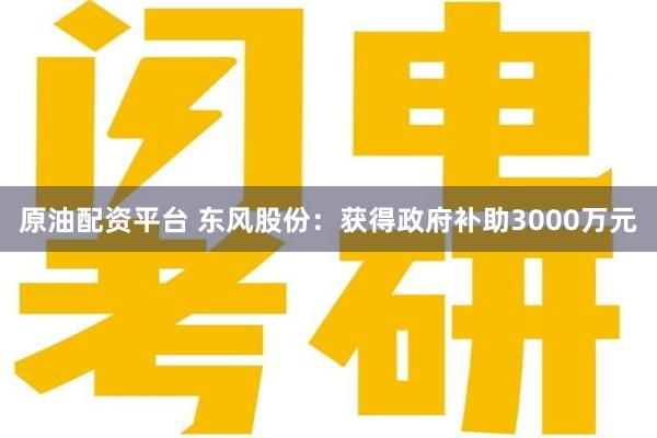 原油配资平台 东风股份：获得政府补助3000万元